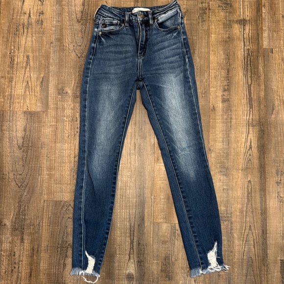 KanCan Midnight Blue Cropped Jeans with Frayed Hem - Picture 1 of 3